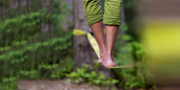 Slack line in the nature.